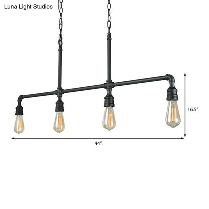DecorBites™ Rustic Black Island Lighting: 4-Head Metal Linear Piped Pendant for Living Room