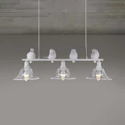 DecorBites™ Rustic Black Island Pendant Lamp with Clear Glass, 3 Bulbs, Flared Design & Bird Decoration - Perfect for Kitchen Lighting