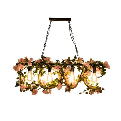 Rustic black linear island lamp with ivy – kitchen hanging light