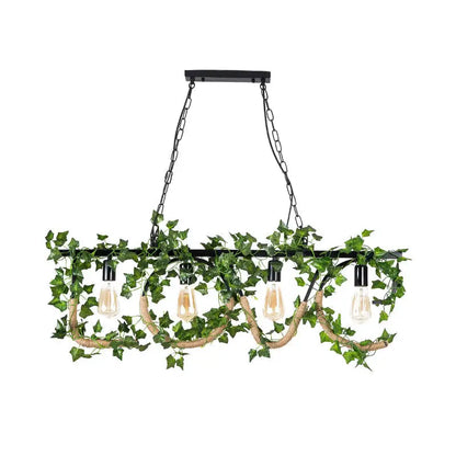 Rustic black linear island lamp with ivy – kitchen hanging light