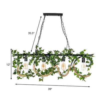 Rustic black linear island lamp with ivy – kitchen hanging light