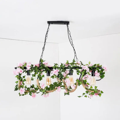 Rustic black linear island lamp with ivy – kitchen hanging light
