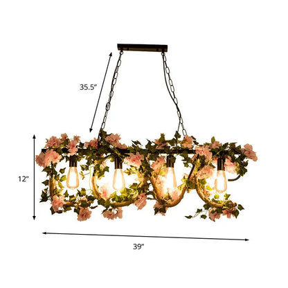 Rustic black linear island lamp with ivy – kitchen hanging light