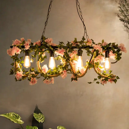 Rustic black linear island lamp with ivy – kitchen hanging light