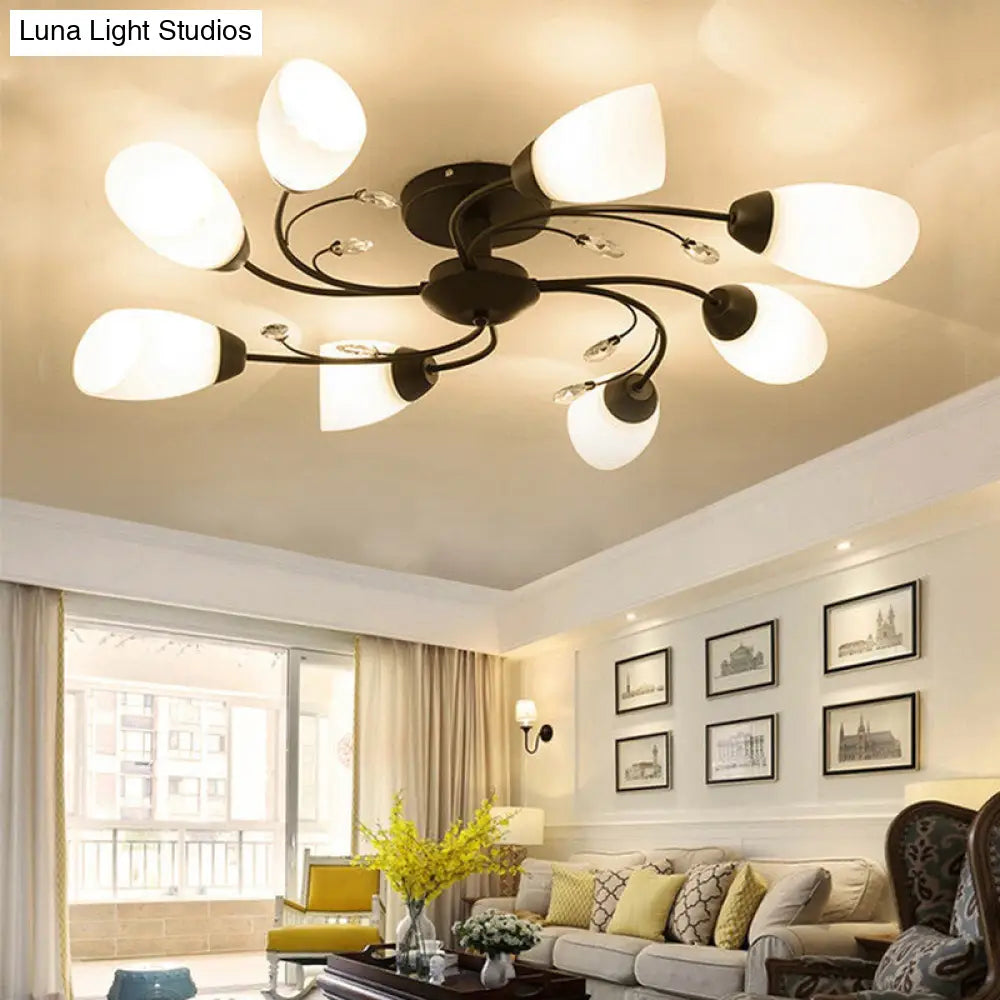 DecorBites™ Rustic Black Opal Glass Semi Flush Ceiling Light Fixture with Floral Swirl Design - Ideal for Living Room