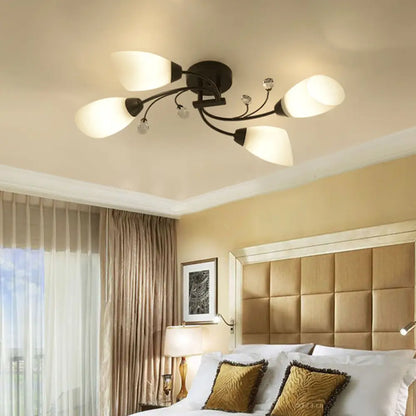 DecorBites™ Rustic Black Opal Glass Semi Flush Ceiling Light Fixture with Floral Swirl Design - Ideal for Living Room