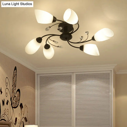 DecorBites™ Rustic Black Opal Glass Semi Flush Ceiling Light Fixture with Floral Swirl Design - Ideal for Living Room