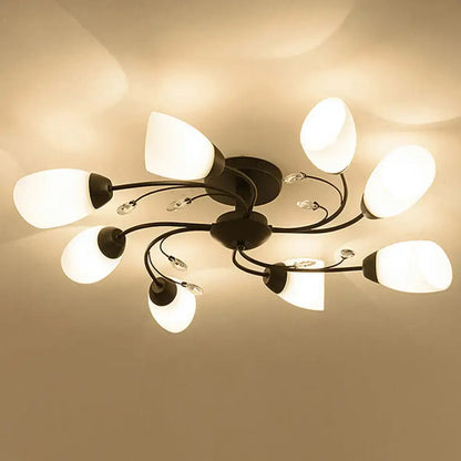 Rustic black opal glass semi flush light – living room chandelier