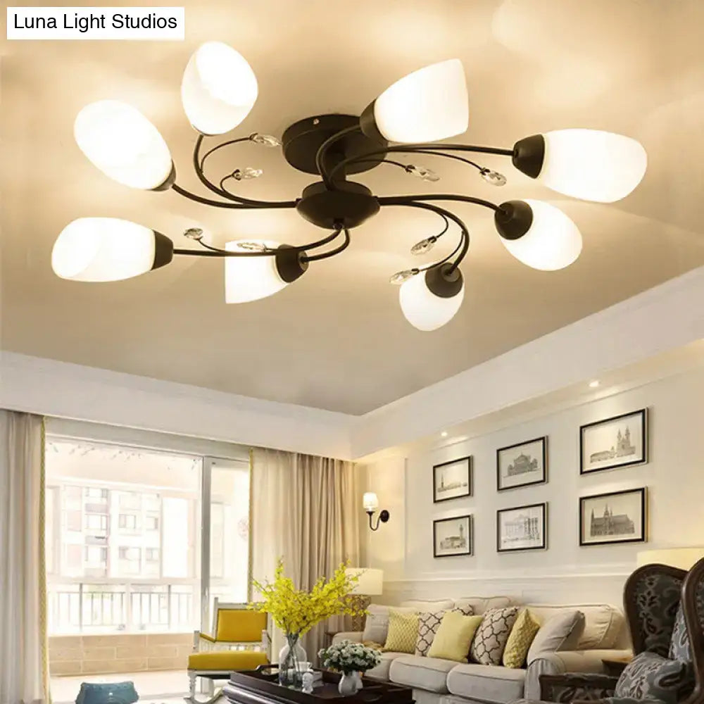 Rustic black opal glass semi flush light – living room chandelier