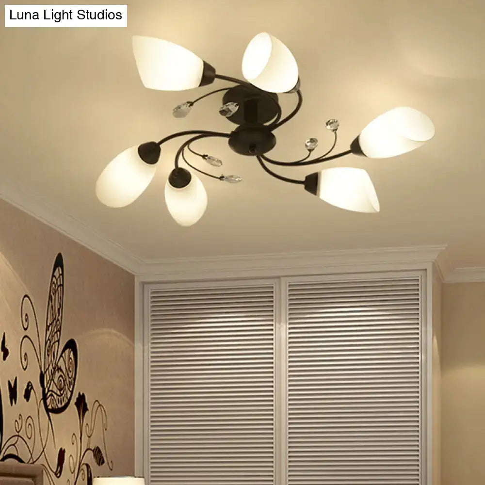 Rustic black opal glass semi flush light – living room chandelier