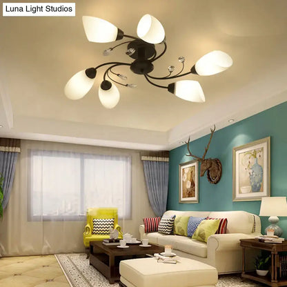 Rustic black opal glass semi flush light – living room chandelier