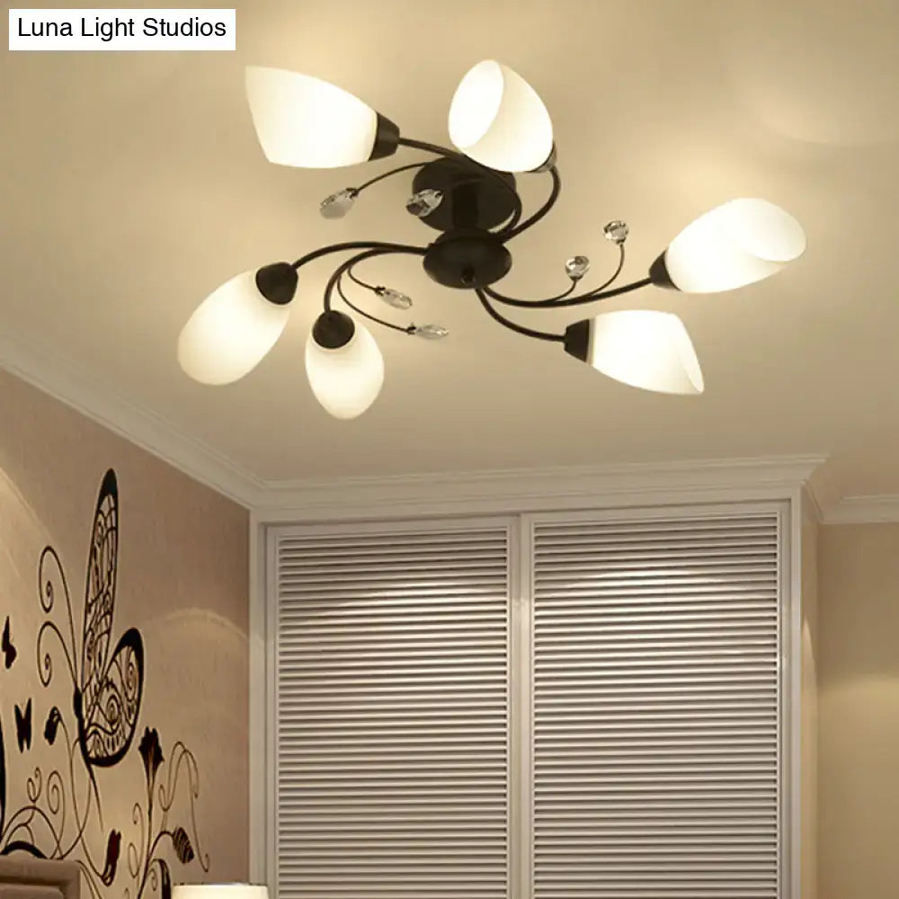 Rustic black opal glass semi flush light – living room chandelier