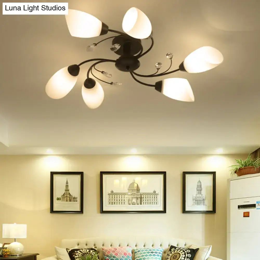 Rustic black opal glass semi flush light – living room chandelier