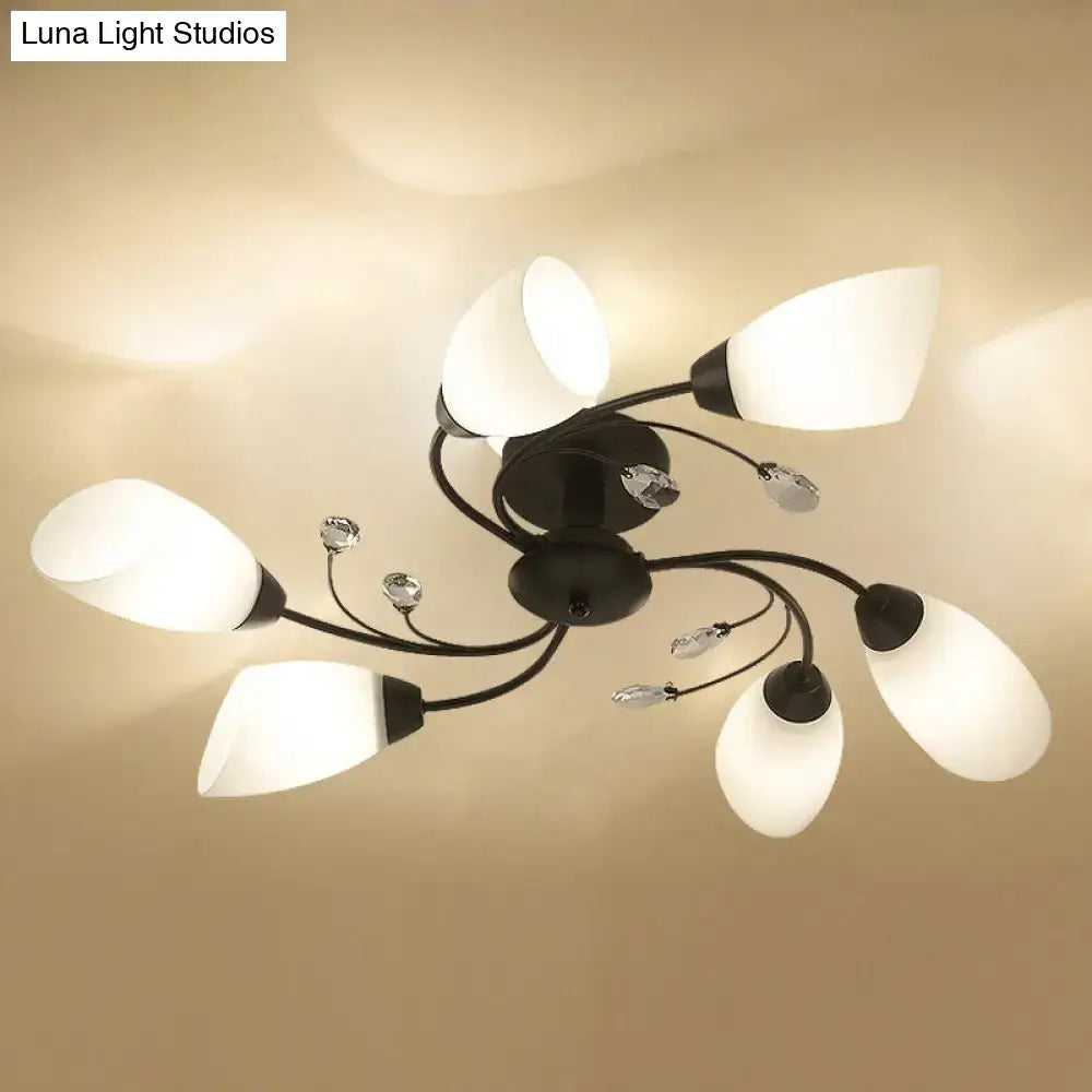 Rustic black opal glass semi flush light – living room chandelier