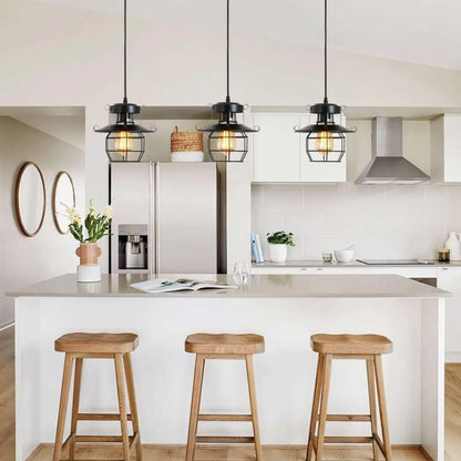 Rustic Black Pendant Light for Island with Adjustable Cage Design
