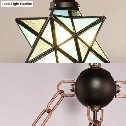 DecorBites™ Rustic Black Star Hanging Chandelier - Adjustable Glass Shades with Anchored Metal Chain - 3 Lights