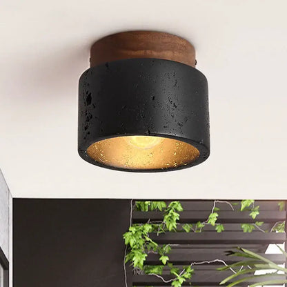 Rustic black travertine ceiling light for entrance hallway