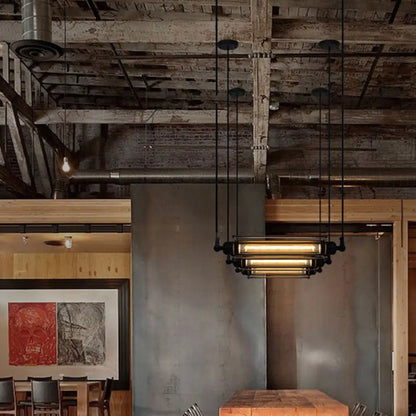 DecorBites™ Rustic Black Tube Pendant Ceiling Light | 1-Bulb Restaurant Hanging Lamp | Iron Finish | Island Overhead Lighting