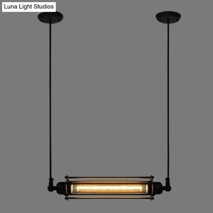 DecorBites™ Rustic Black Tube Pendant Ceiling Light | 1-Bulb Restaurant Hanging Lamp | Iron Finish | Island Overhead Lighting