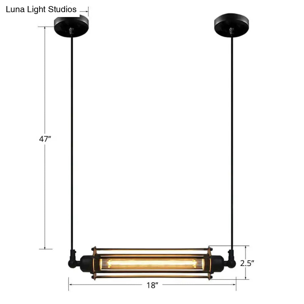 DecorBites™ Rustic Black Tube Pendant Ceiling Light | 1-Bulb Restaurant Hanging Lamp | Iron Finish | Island Overhead Lighting