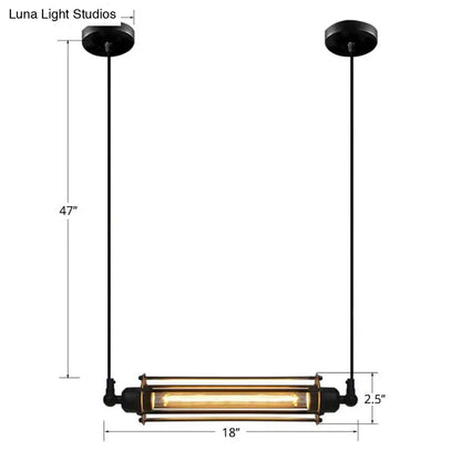 DecorBites™ Rustic Black Tube Pendant Ceiling Light | 1-Bulb Restaurant Hanging Lamp | Iron Finish | Island Overhead Lighting