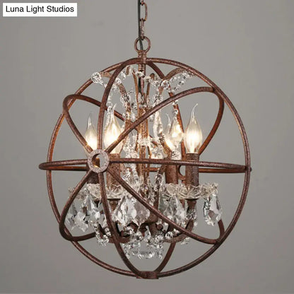 Rustic black wrought iron crystal deco chandelier dining room pendant