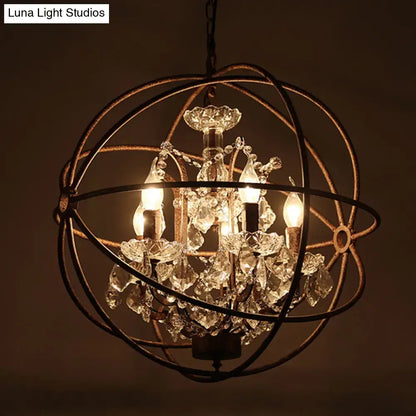 Rustic black wrought iron crystal deco chandelier dining room pendant