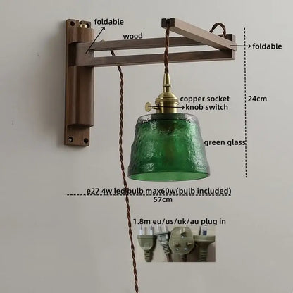 Rustic brass and clear glass wall sconce stair light fixture
