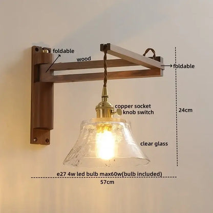 Rustic brass and clear glass wall sconce stair light fixture