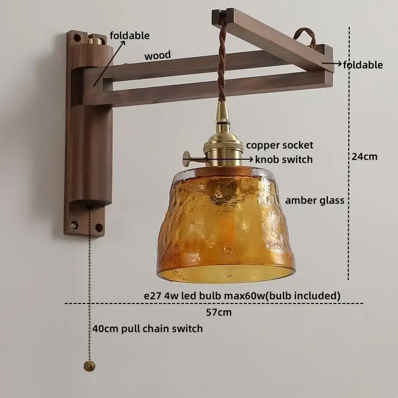 Rustic brass and clear glass wall sconce stair light fixture