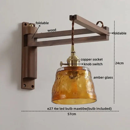 Rustic brass and clear glass wall sconce stair light fixture