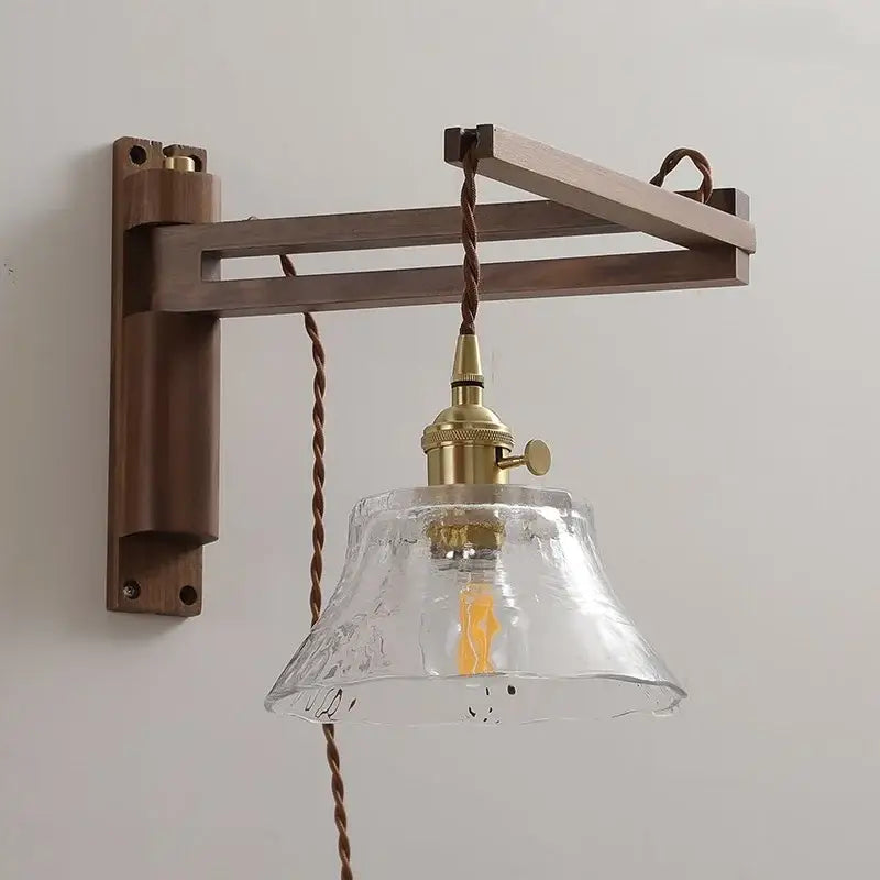 Rustic brass and clear glass wall sconce stair light fixture
