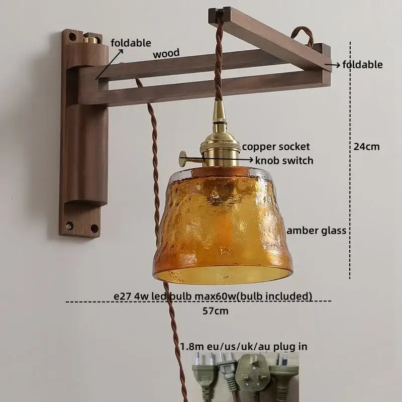 Rustic brass and clear glass wall sconce stair light fixture