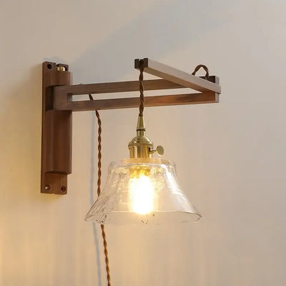 Rustic brass and clear glass wall sconce stair light fixture