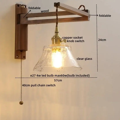 Rustic brass and clear glass wall sconce stair light fixture