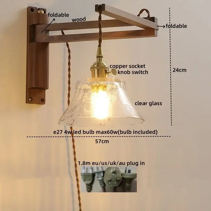 Rustic brass and clear glass wall sconce stair light fixture