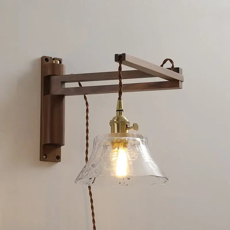 Rustic brass and clear glass wall sconce stair light fixture