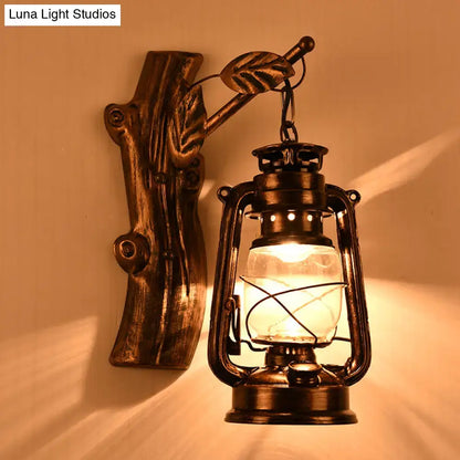 Rustic brass oil lantern wall sconce corridor branch light