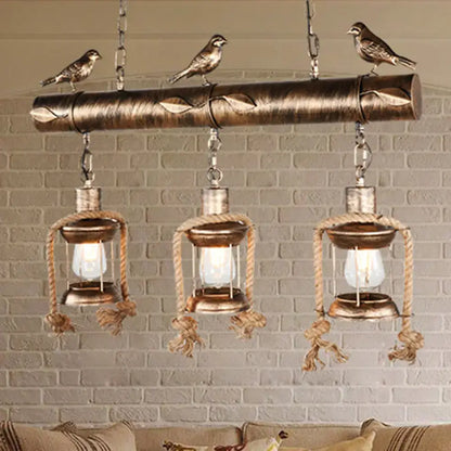 Rustic bronze bird caged island pendant light kitchen rope chandelier