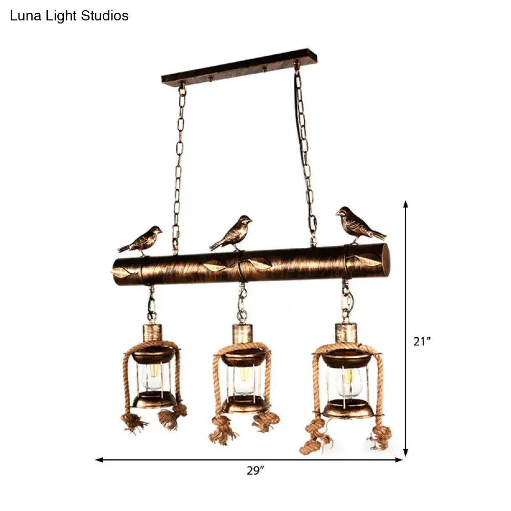 Rustic bronze bird caged island pendant light kitchen rope chandelier