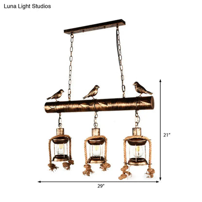 Rustic bronze bird caged island pendant light kitchen rope chandelier