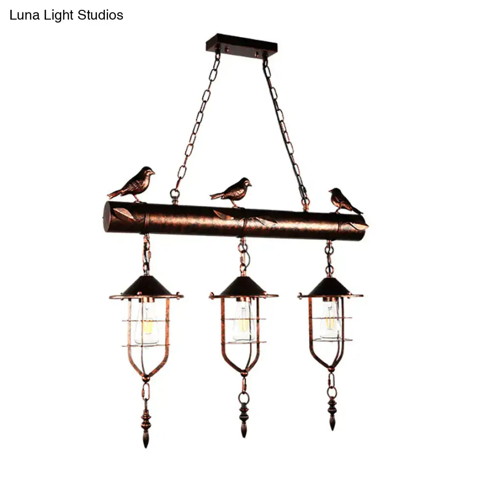 Rustic bronze bird caged island pendant light kitchen rope chandelier