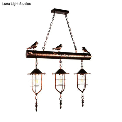 Rustic bronze bird caged island pendant light kitchen rope chandelier