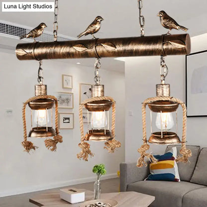Rustic bronze bird caged island pendant light kitchen rope chandelier