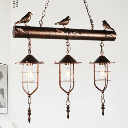 Rustic bronze bird caged island pendant light kitchen rope chandelier