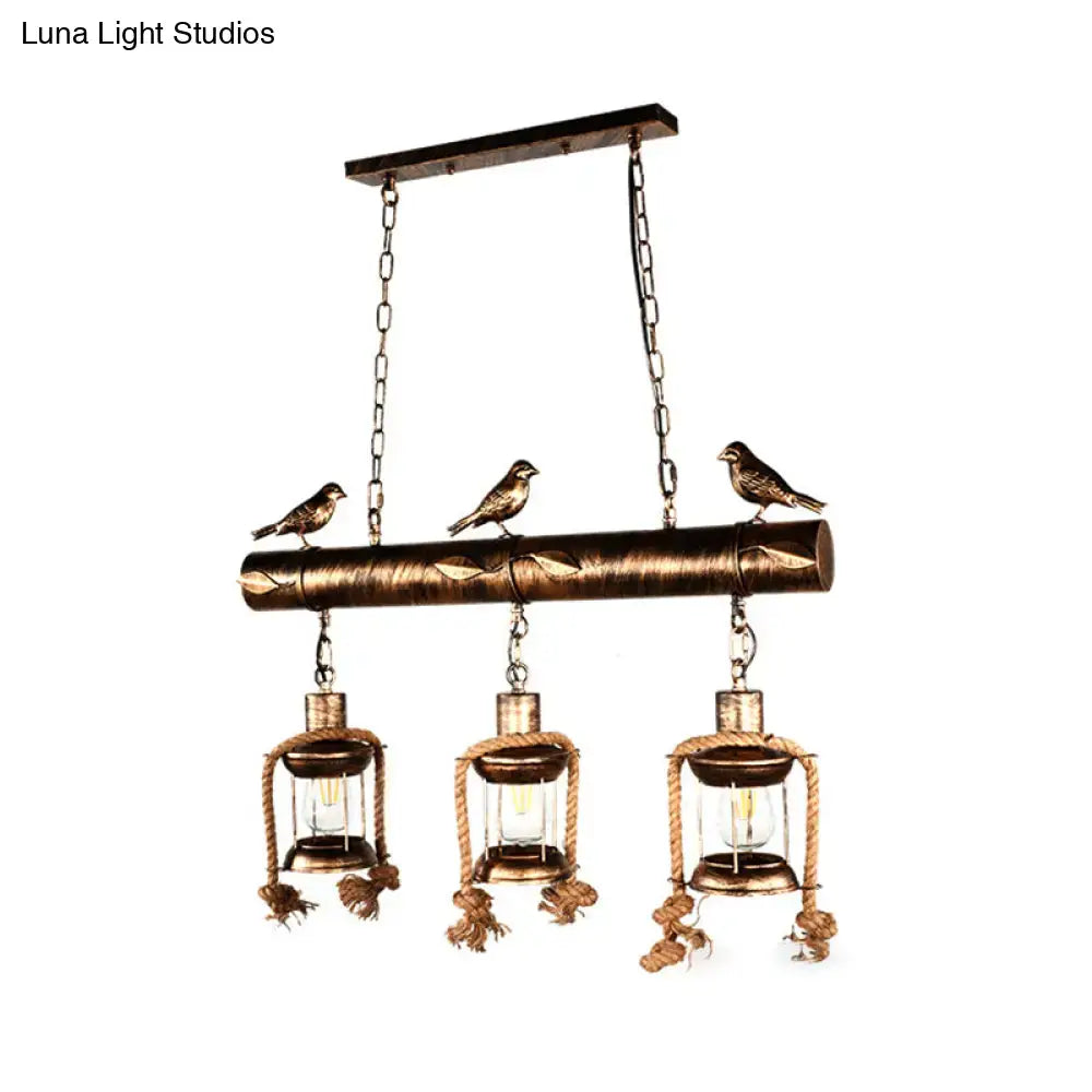 Rustic bronze bird caged island pendant light kitchen rope chandelier
