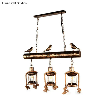 Rustic bronze bird caged island pendant light kitchen rope chandelier