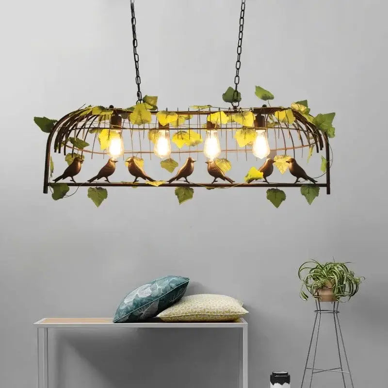 Rustic bronze green leaf bird cage chandelier dining room light