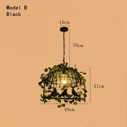 Rustic bronze green leaf bird cage chandelier dining room light