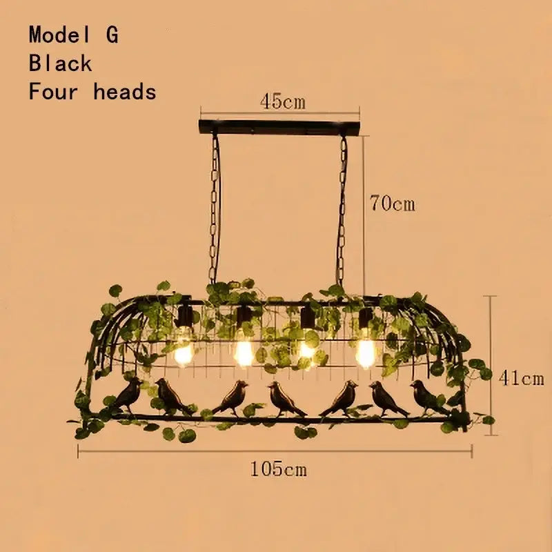 Rustic bronze green leaf bird cage chandelier dining room light